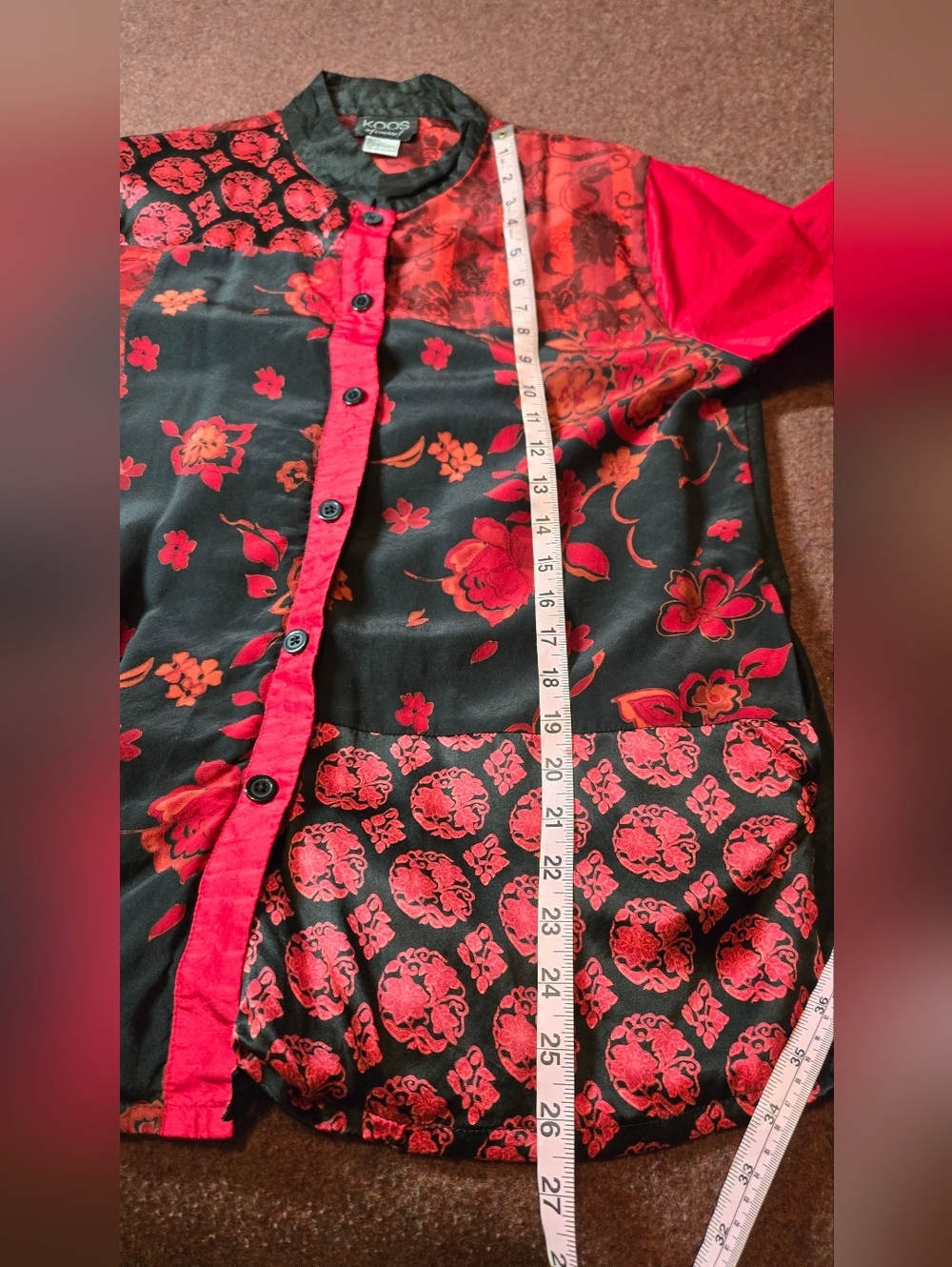 Koos Of Course Silk Blouse With Madarin Collar In Black Red Size Medium - Picture 9 of 14